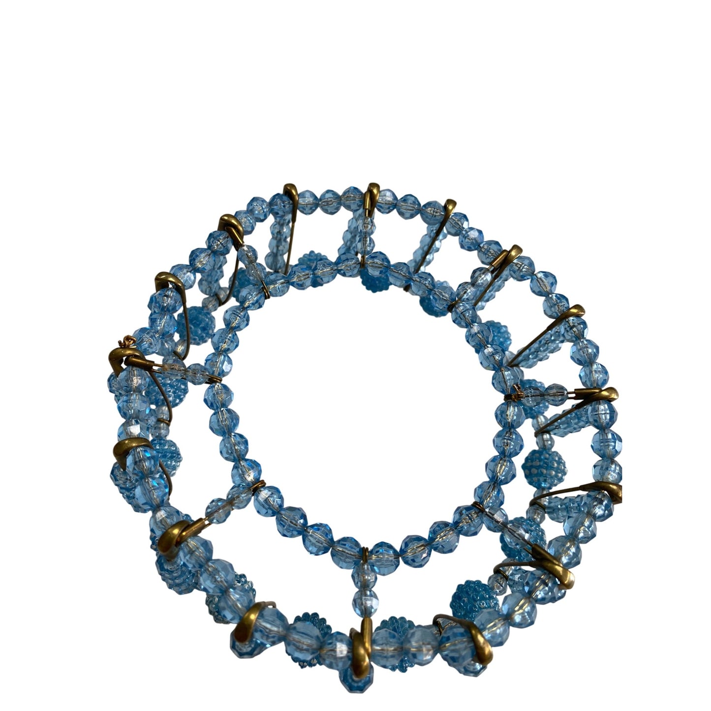 Vintage Retro Blue Plastic Beaded Safety Pin Basket Bowl Cover 1950s Art