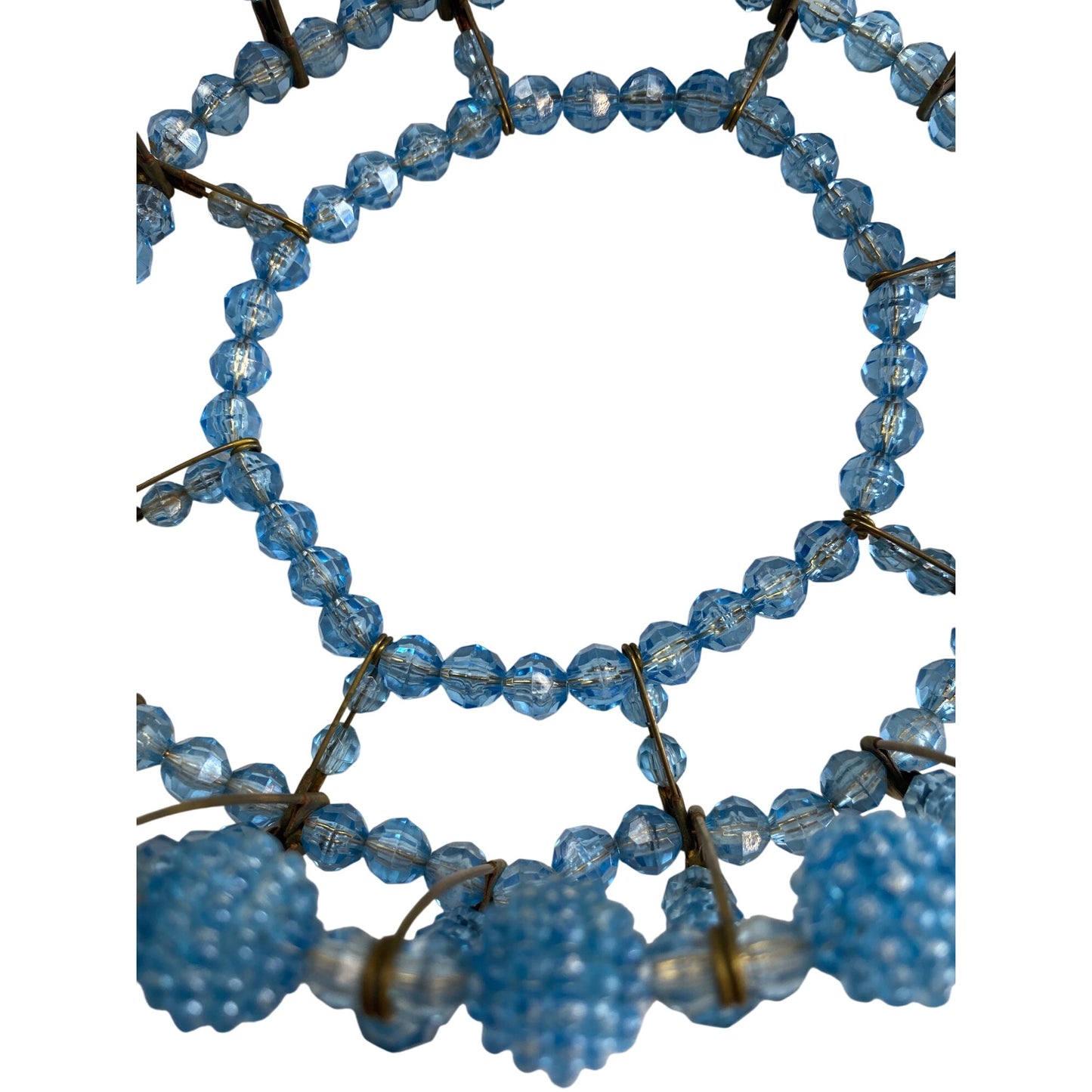 Vintage Retro Blue Plastic Beaded Safety Pin Basket Bowl Cover 1950s Art