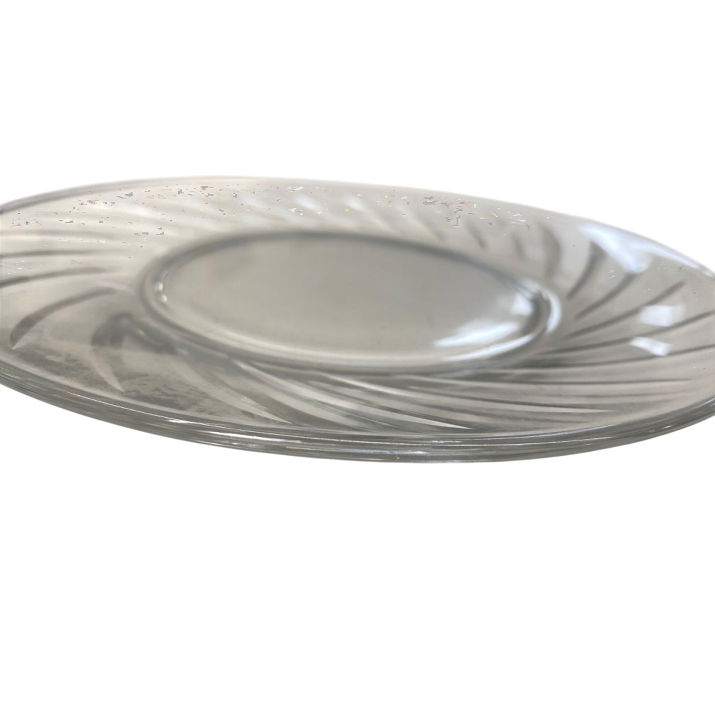 Set Of 8 Elegant Clear Glass Dinner Plates With Swirl Design