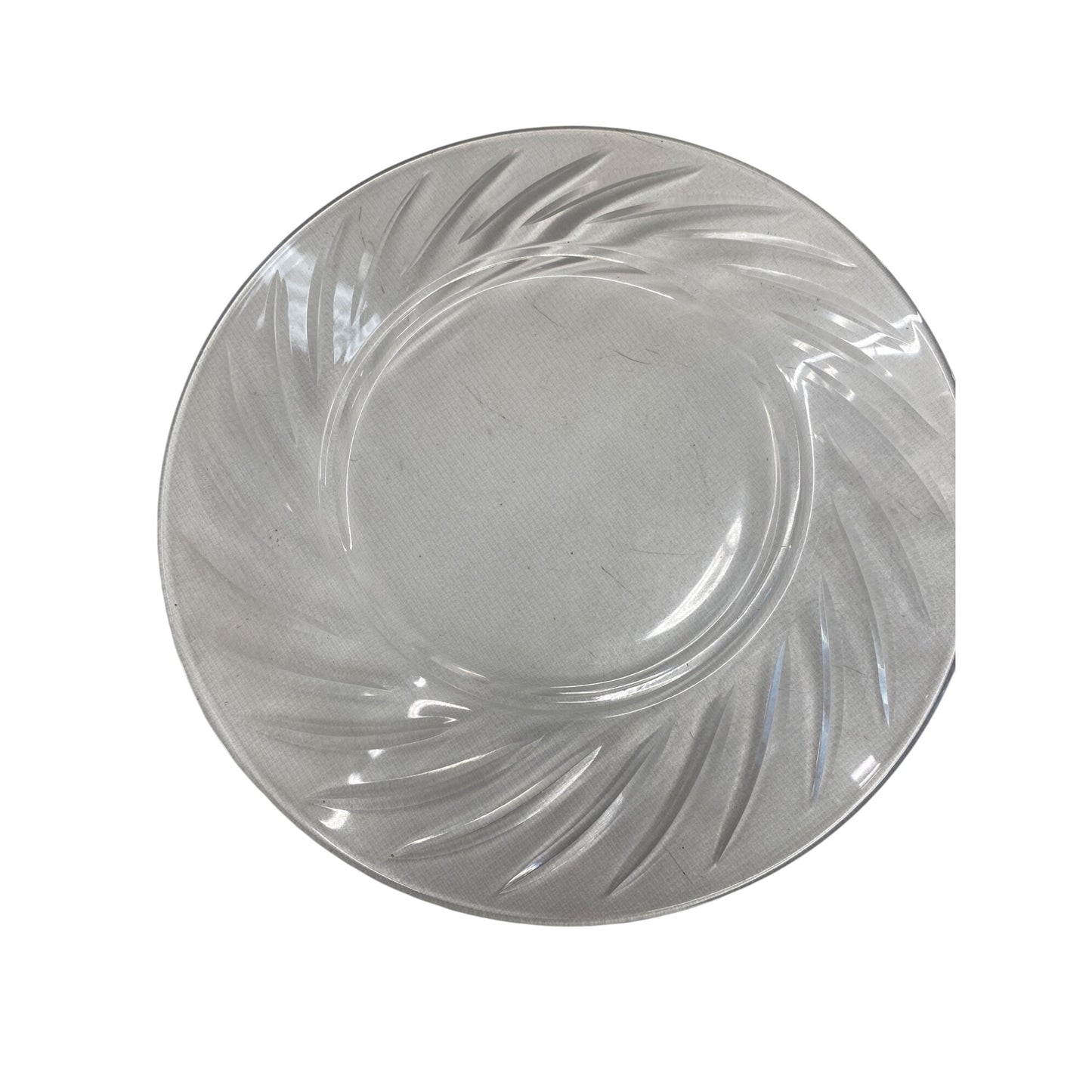 Set Of 8 Elegant Clear Glass Dinner Plates With Swirl Design