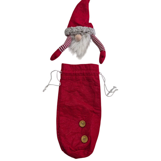 Christmas Gnome Gift Bag With Santa Hat & Drawstring Closure
