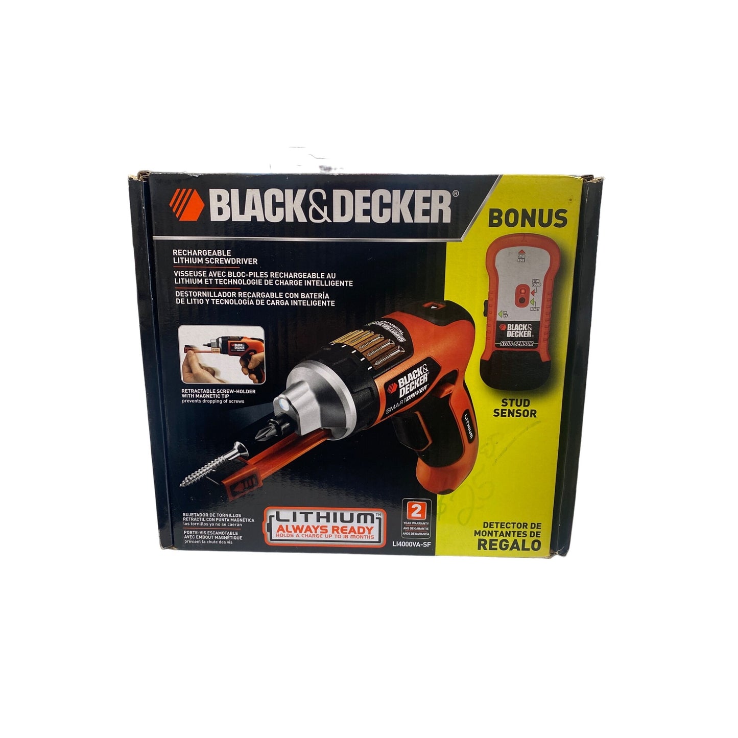Black & Decker Lithium Rechargeable Screwdriver With Stud Sensor SmartSelect Technology 3.6V Compact & Lightweight Model L4000VA-SF