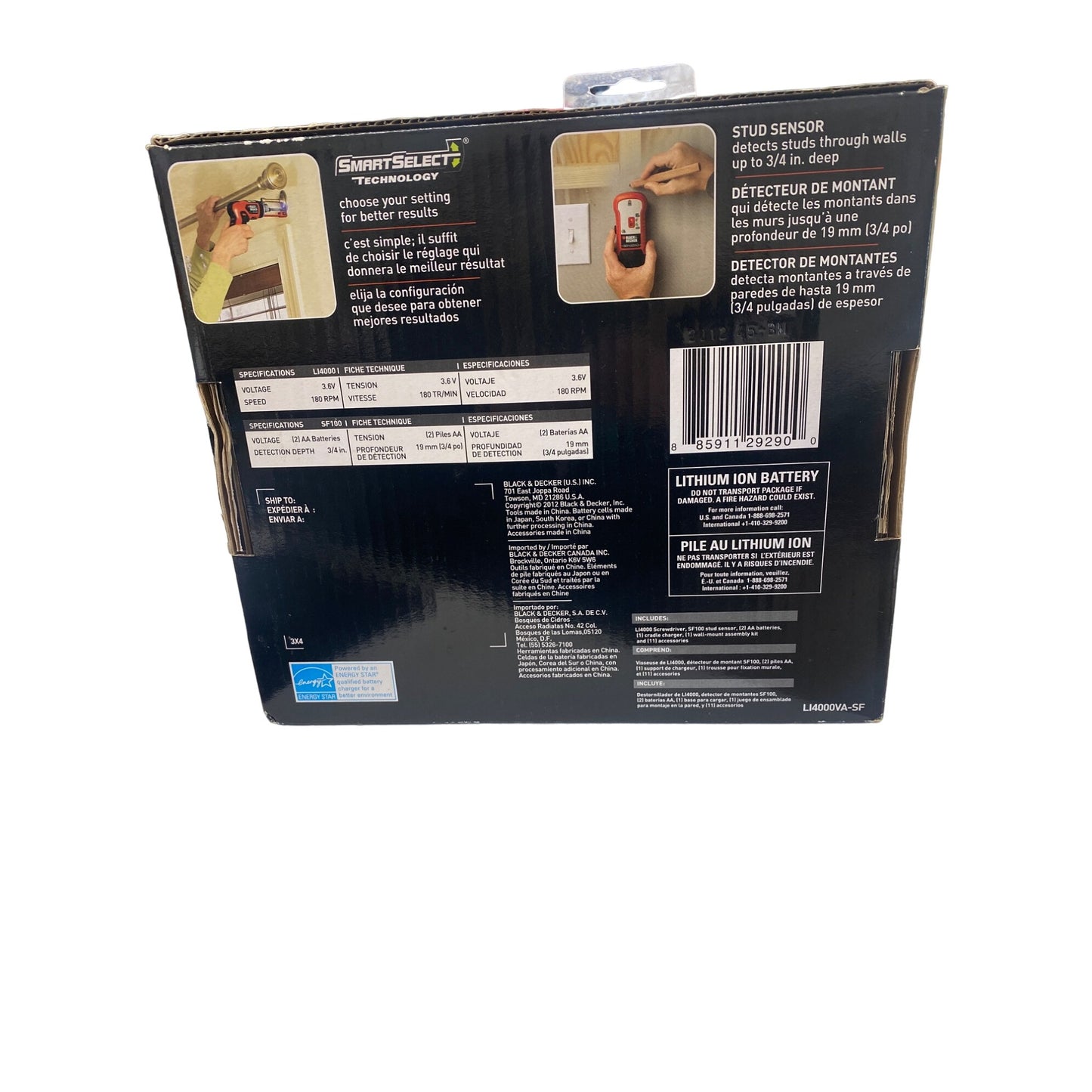 Black & Decker Lithium Rechargeable Screwdriver With Stud Sensor SmartSelect Technology 3.6V Compact & Lightweight Model L4000VA-SF