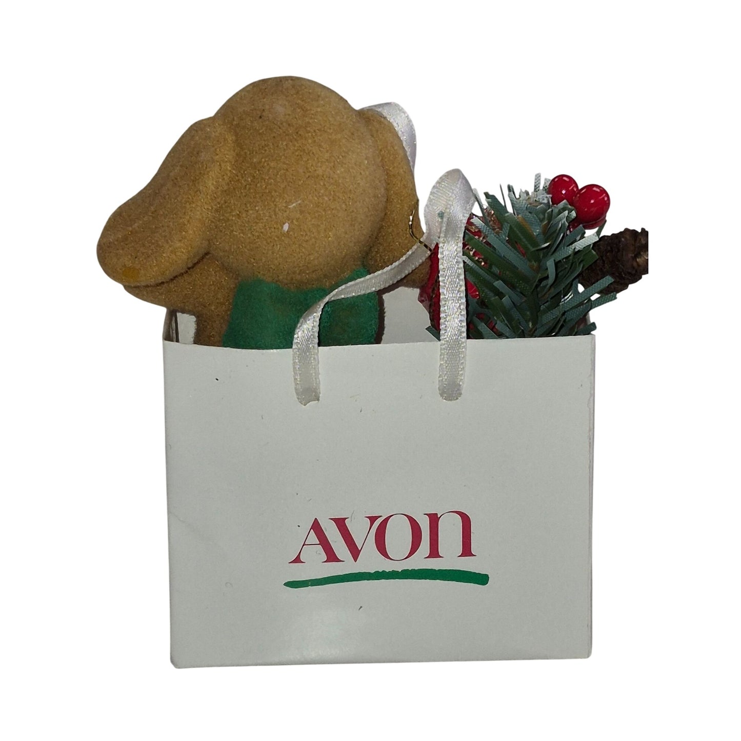 Avon Christmas Ornament With Cute Puppy & Gift In Holiday Bag