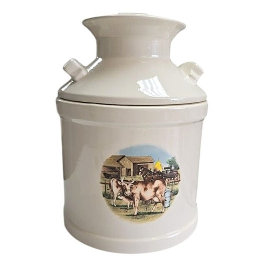 Vintage Dairy Farm Cow Milk Can Canister Cookie Jar