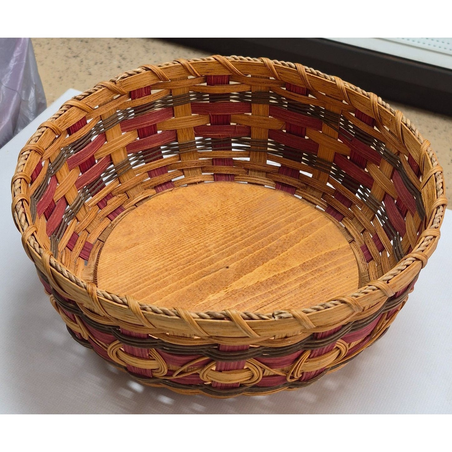 Handcrafted Decorative Woven Basket With Wooden Base