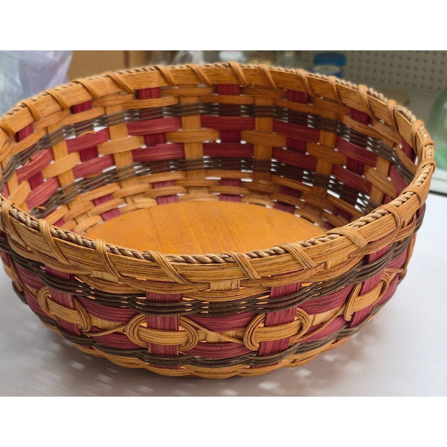 Handcrafted Decorative Woven Basket With Wooden Base