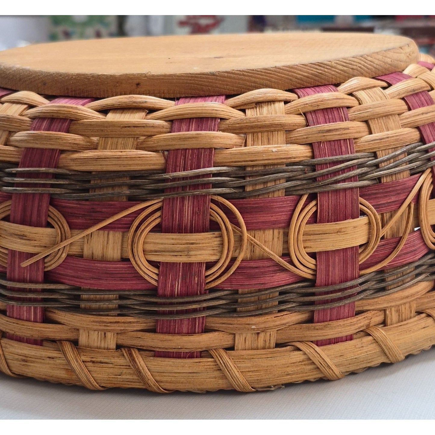 Handcrafted Decorative Woven Basket With Wooden Base
