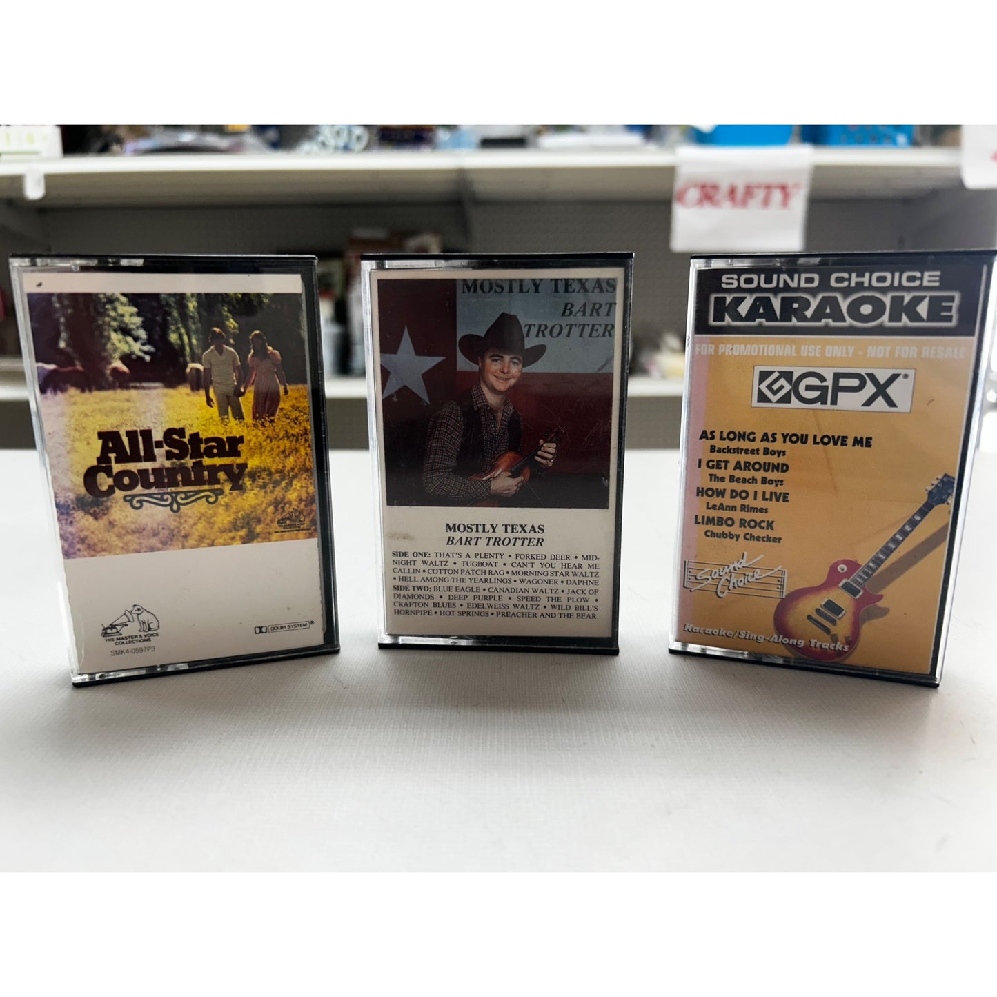 Set Of 3 Country Music Cassette Tapes - All-Star Country Mostly Texas By Bart Trotter GPX Karaoke Sound Choice