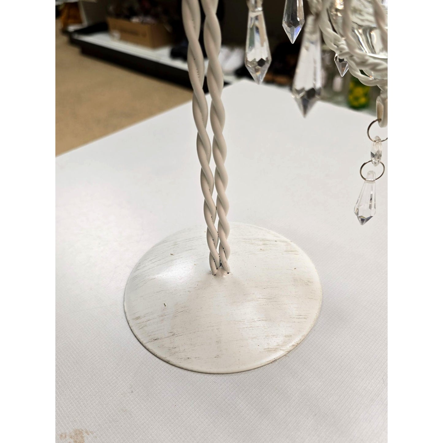 White Metal Candle Holder Votive Cups & Hanging Crystals Wedding Decor Centerpiece