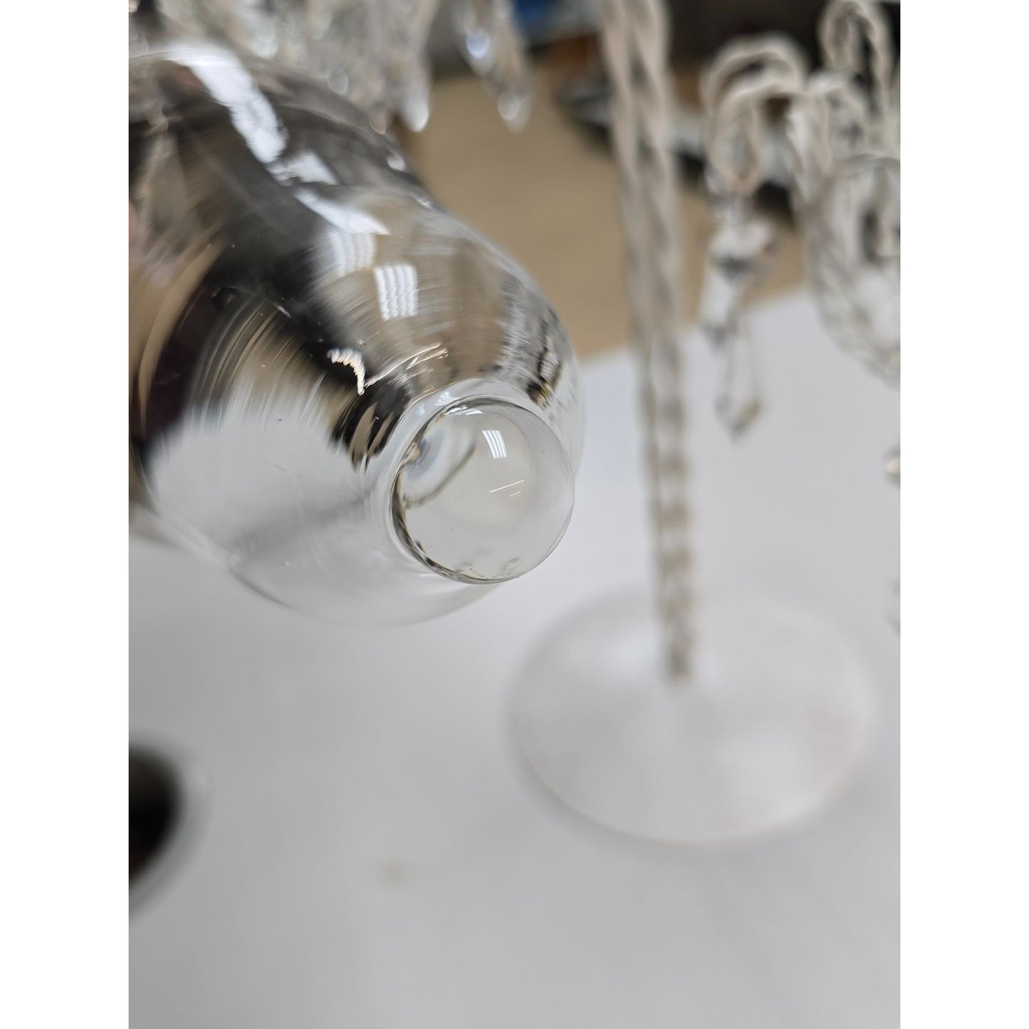 White Metal Candle Holder Votive Cups & Hanging Crystals Wedding Decor Centerpiece