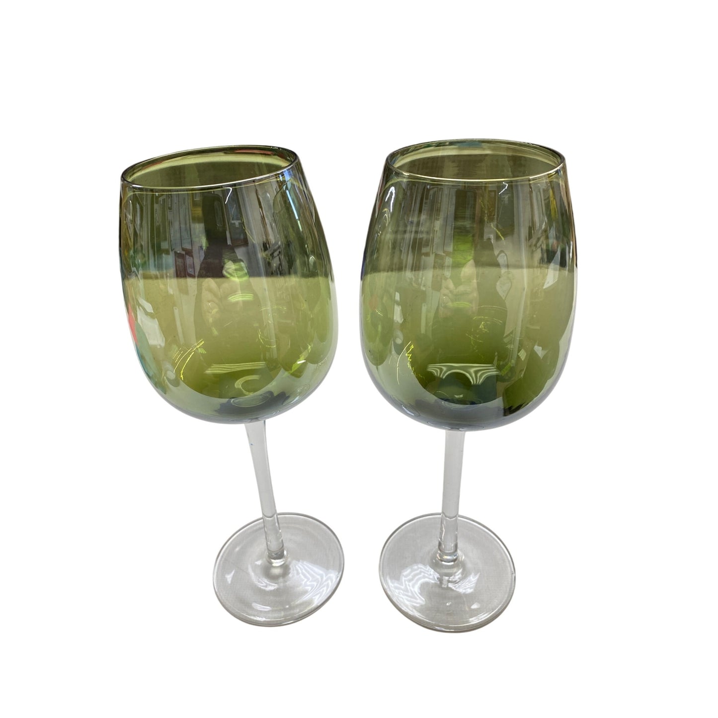 Pair Of Green Stemmed Wine Glasses For Elegant Dining