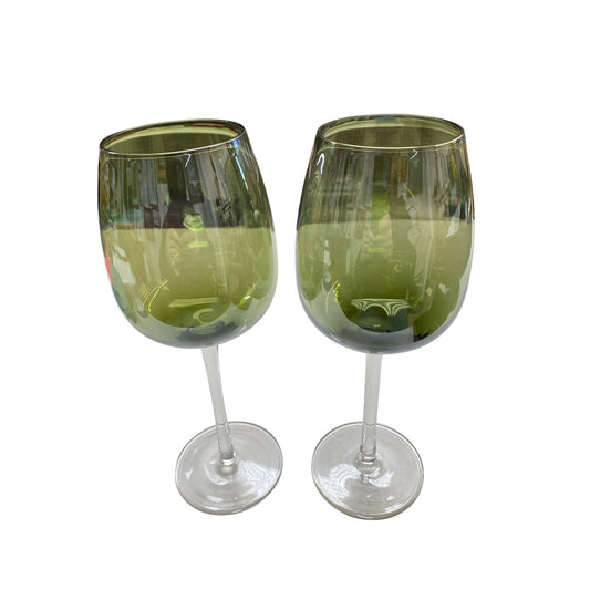Pair Of Green Stemmed Wine Glasses For Elegant Dining