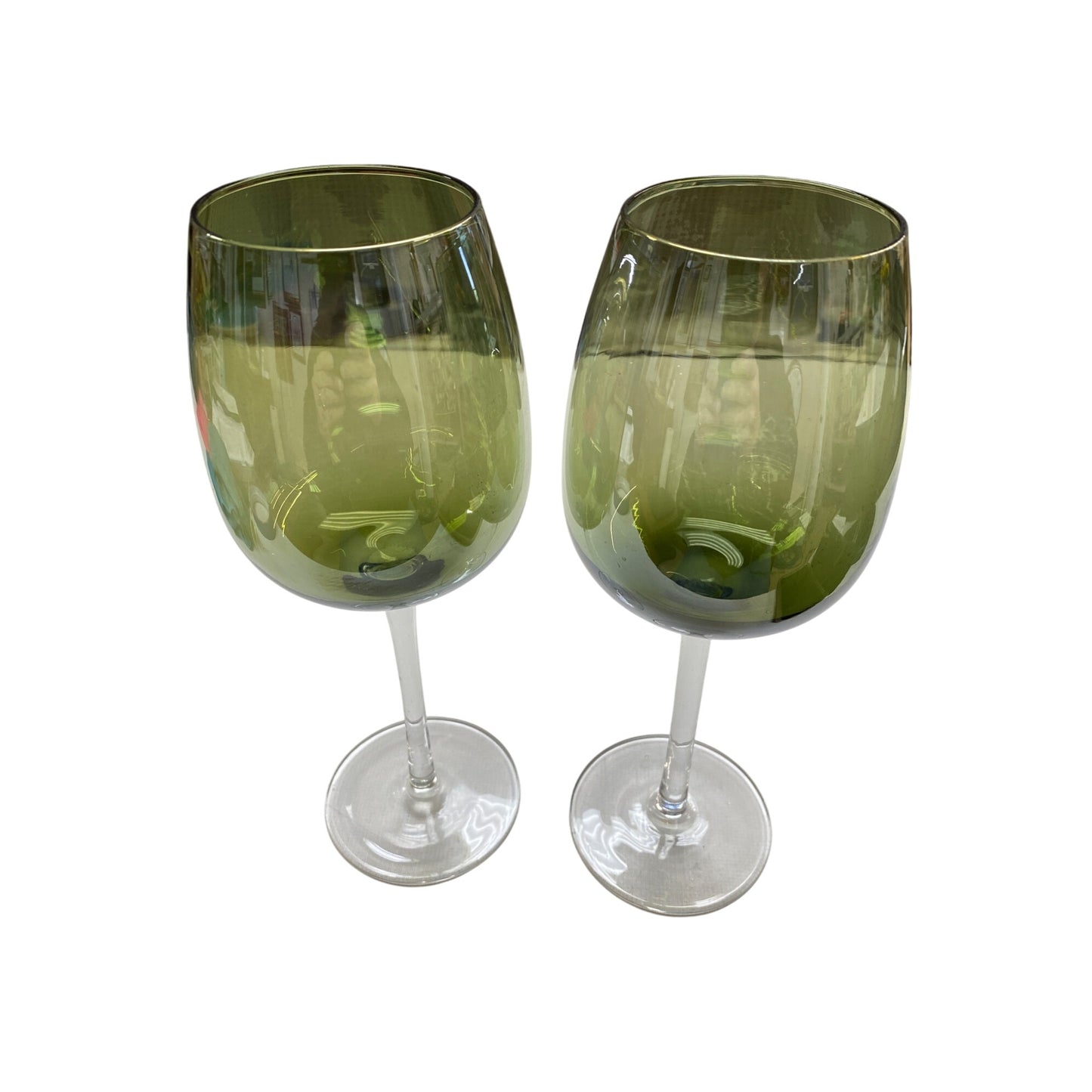 Pair Of Green Stemmed Wine Glasses For Elegant Dining