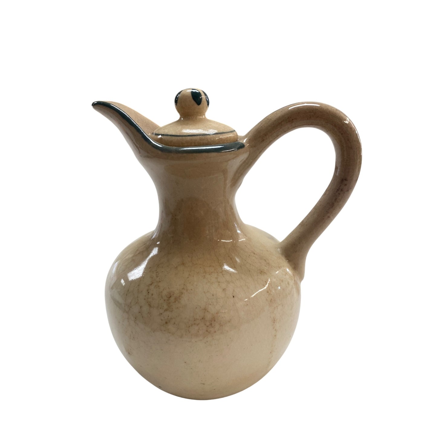 Vintage Oil Ceramic Pitcher With Lid & Hand-Painted Dancing Dutch Figures