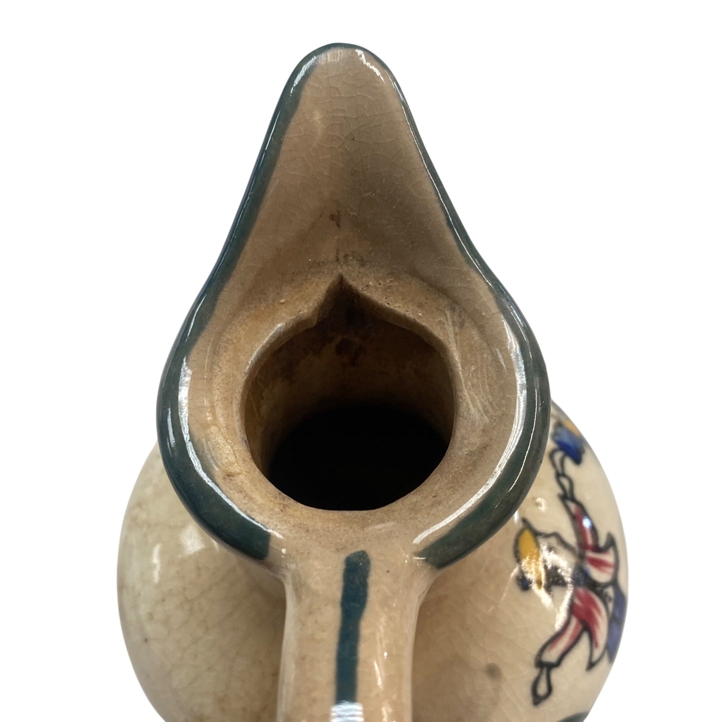 Vintage Oil Ceramic Pitcher With Lid & Hand-Painted Dancing Dutch Figures