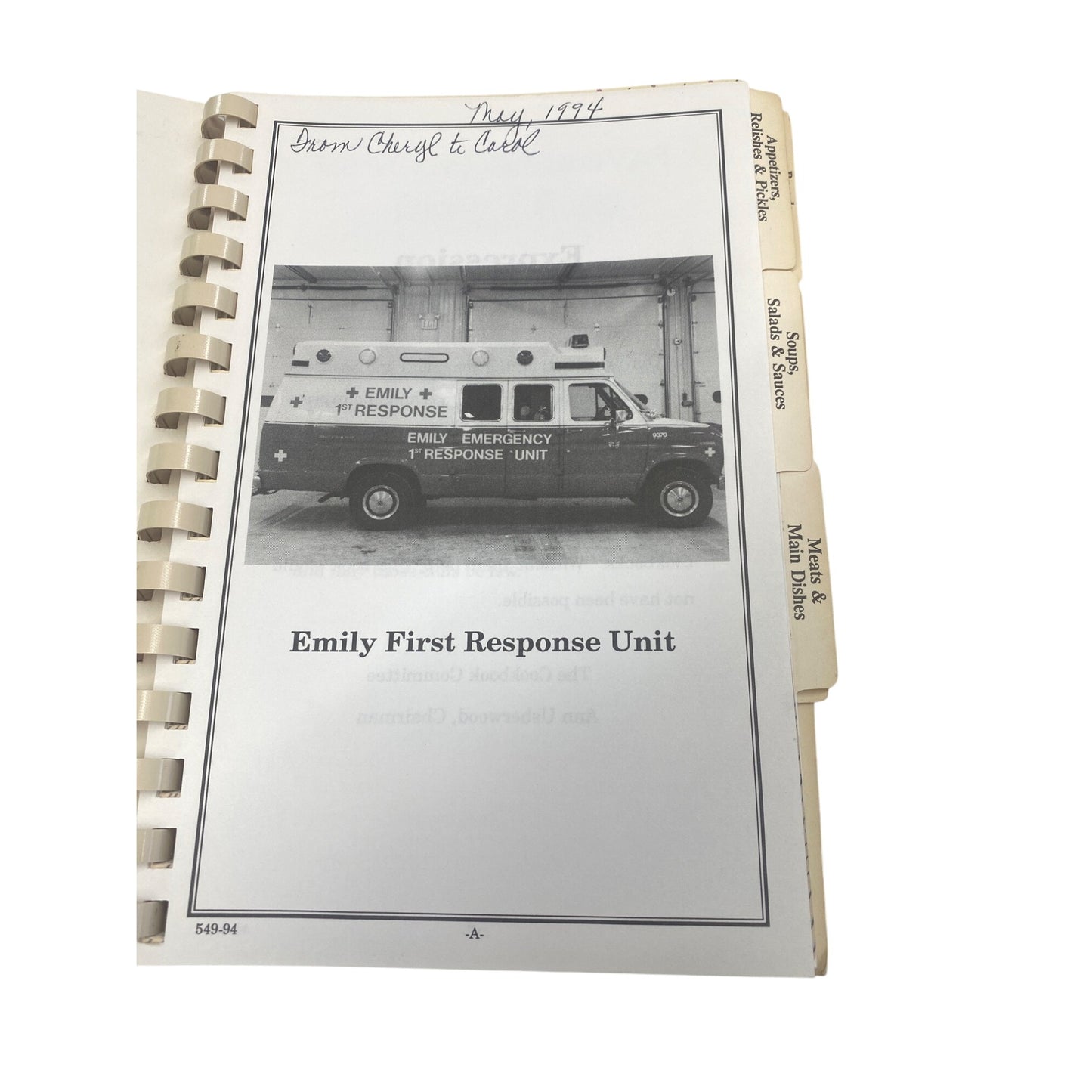 Vintage "Seasoned With Love" Spiral Cookbook Emily First Response Unit 1974 Tabs