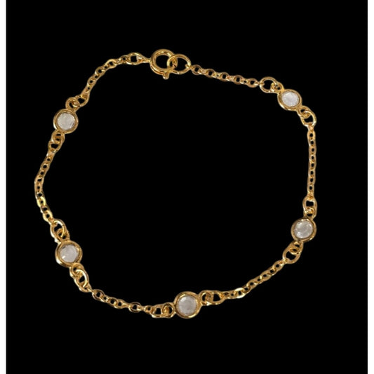 Delicate Facets Bracelet Small By Avon 1988 Gold-Tone Chain With Clear Crystal Accents