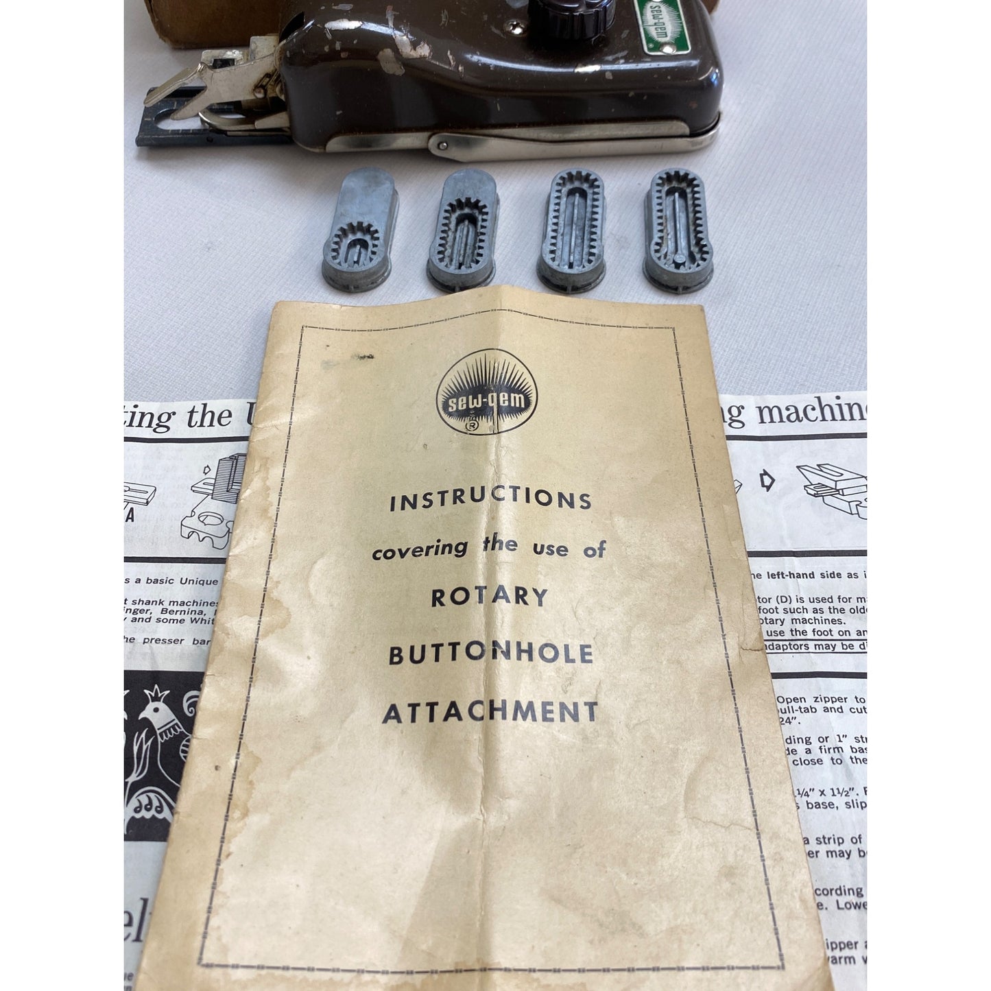 Vintage Sew-Gem Rotary Buttonhole Attachment Original Box & Manuals