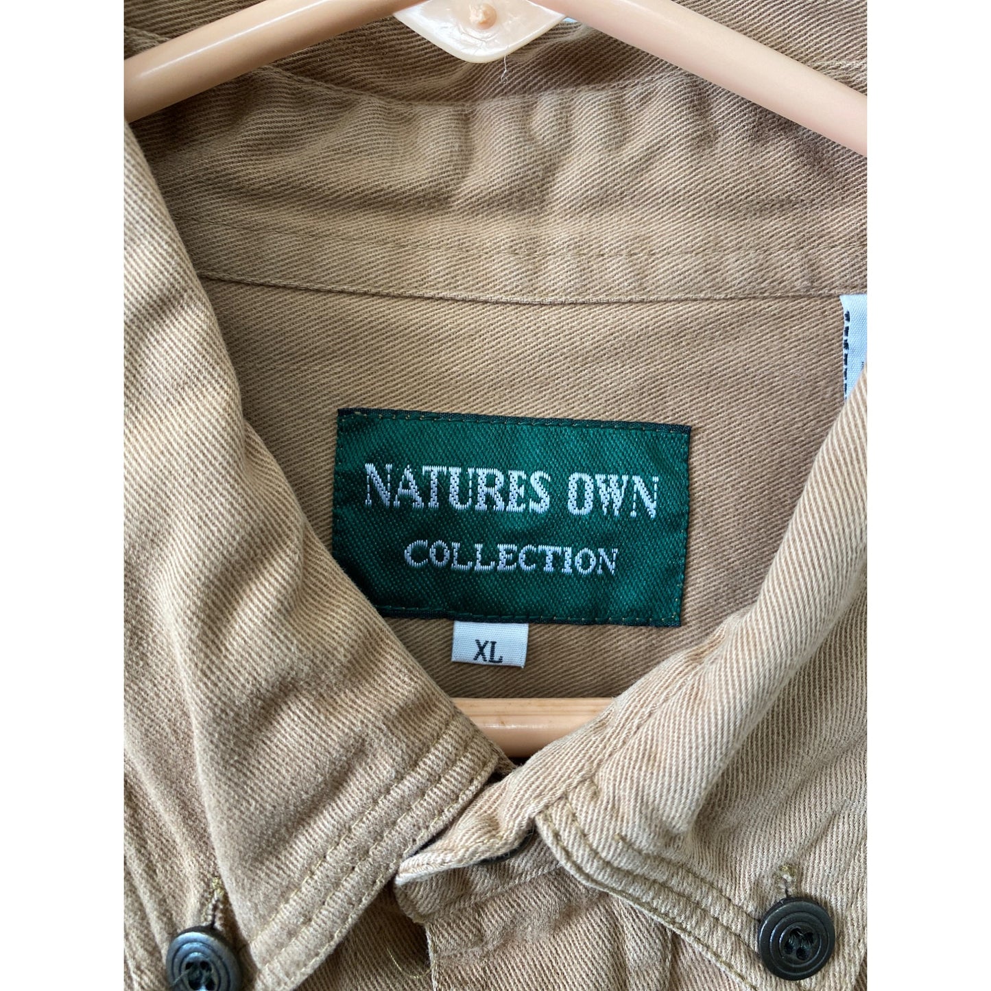 Natures Own Collection Mens Khaki Button-Up Shirt XL Long Sleeve Cotton