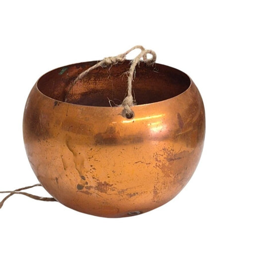 Vintage Copper Hanging Planter Rustic Farmhouse Decor Artisan Crafted Patina Bowl