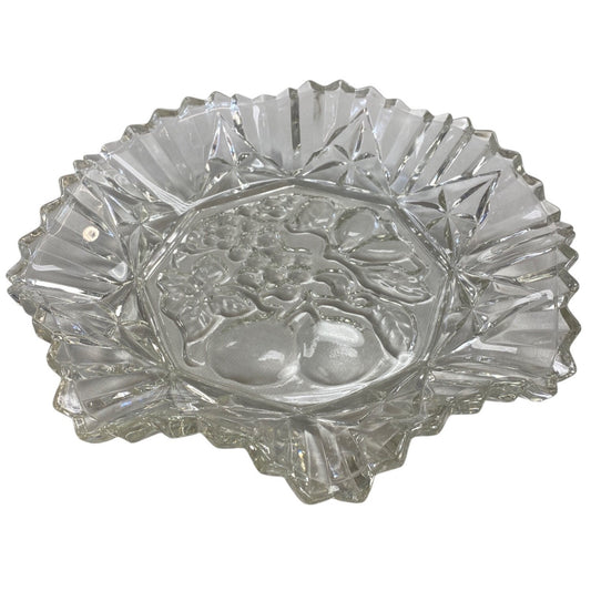 Vintage Crystal Glass Fruit Pattern Serving Plate