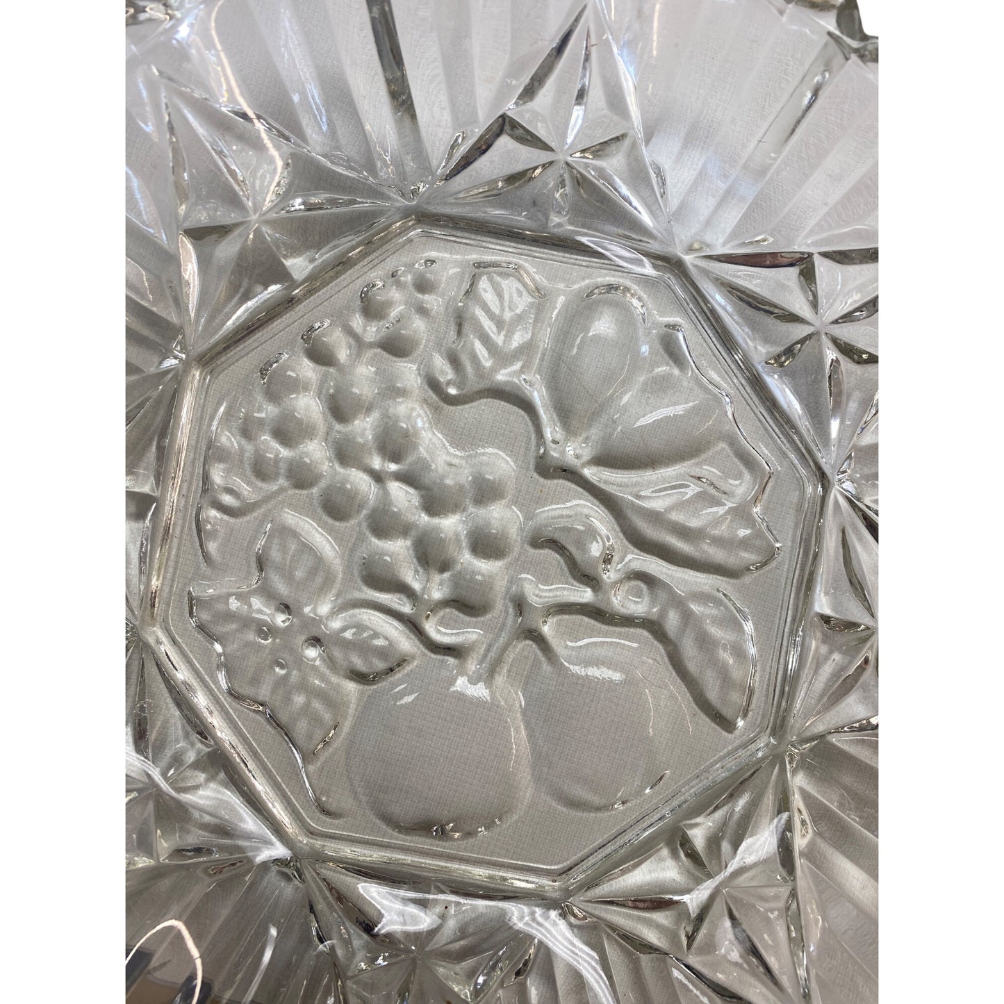 Vintage Crystal Glass Fruit Pattern Serving Plate