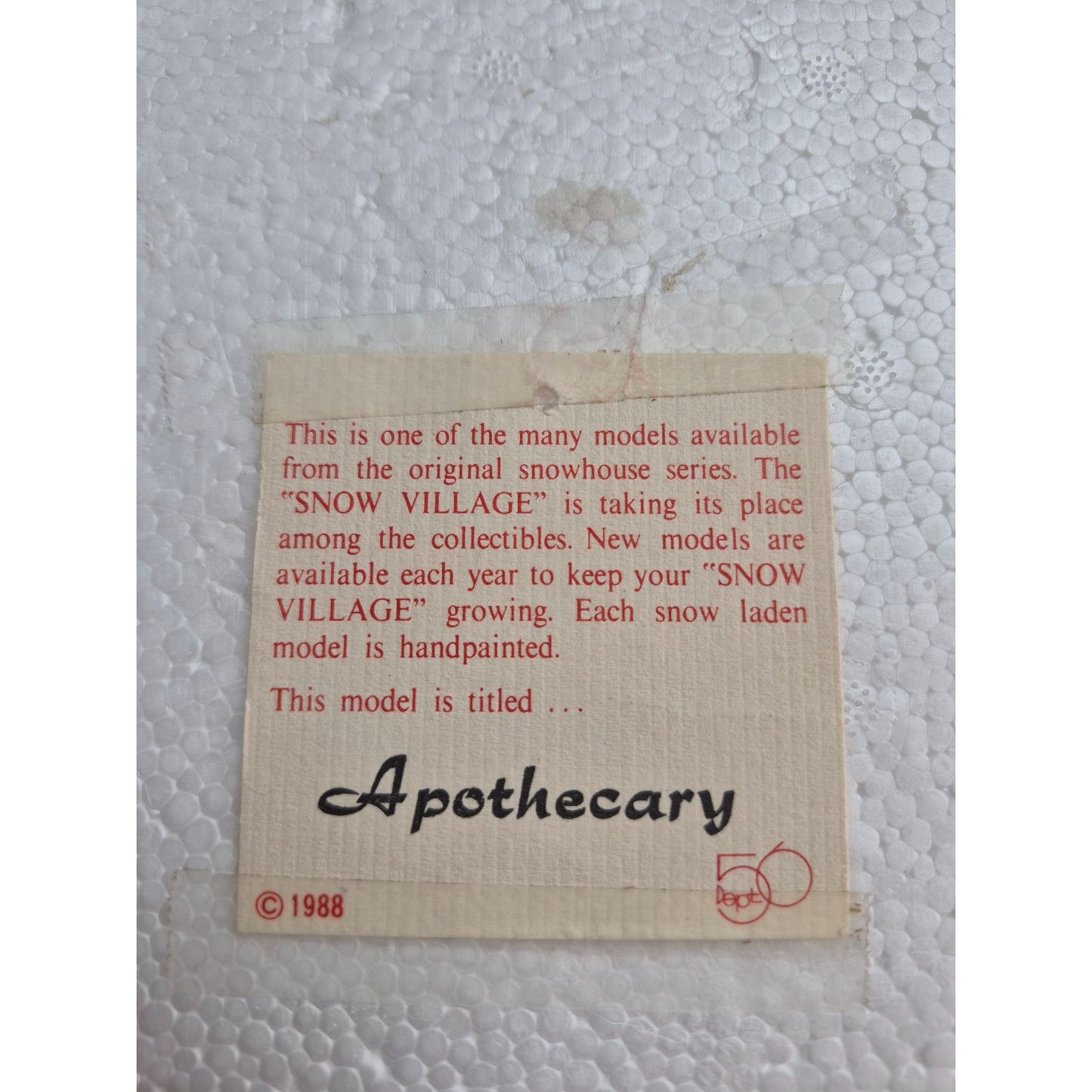 Department 56 Snow Village 1986 Apothecary Lighted Building