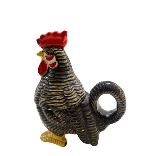 Vintage Ceramic Rooster Creamer & Sugar Salt and Pepper Shaker Set Black/Red/Yellow