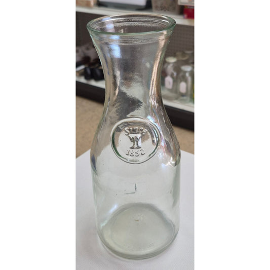 Vintage Glass Milk Bottle Carafe With Embossed "Since 1857" Logo