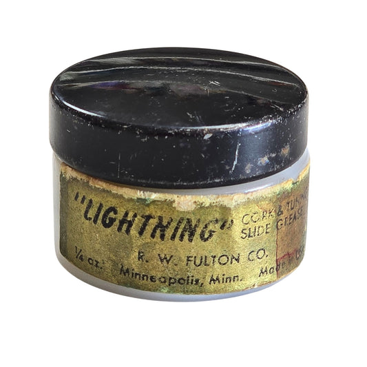 Vintage Collectible Milk Glass Jar F W Fulton Minneapolis Minnesota "Lightning" Cork & Tuning Slide Grease