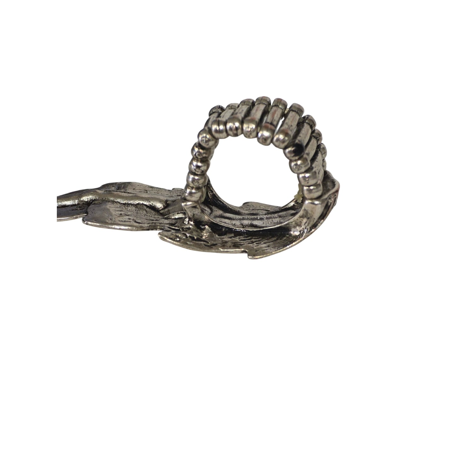 Silver Tone Adjustable Feather Ring Rhinestone Accents Statement Jewelry