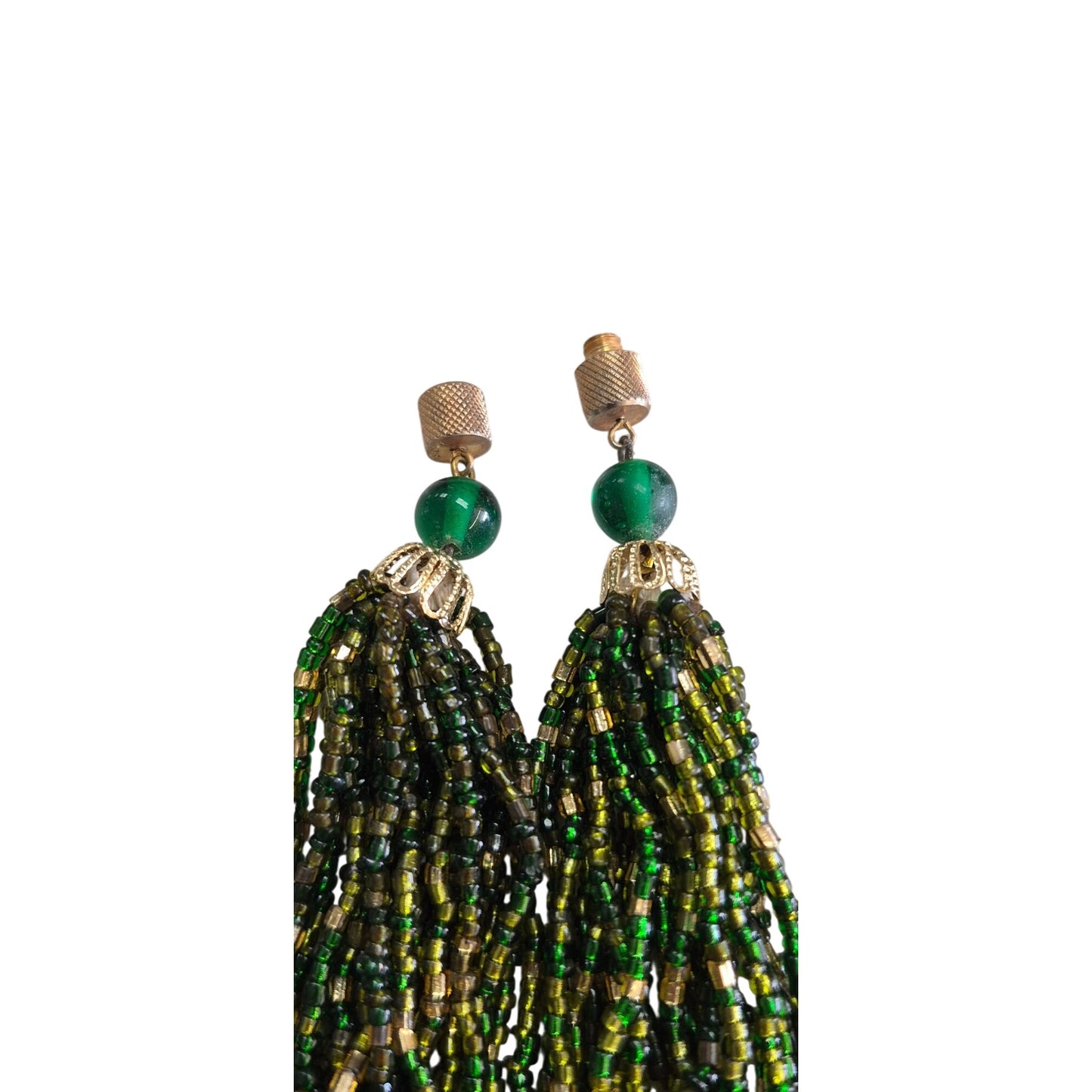 Multistrand Green & Gold Beaded Necklace Screw Clasp Elegant Costume Jewelry