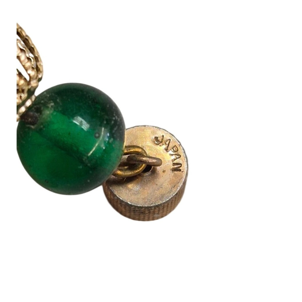 Multistrand Green & Gold Beaded Necklace Screw Clasp Elegant Costume Jewelry