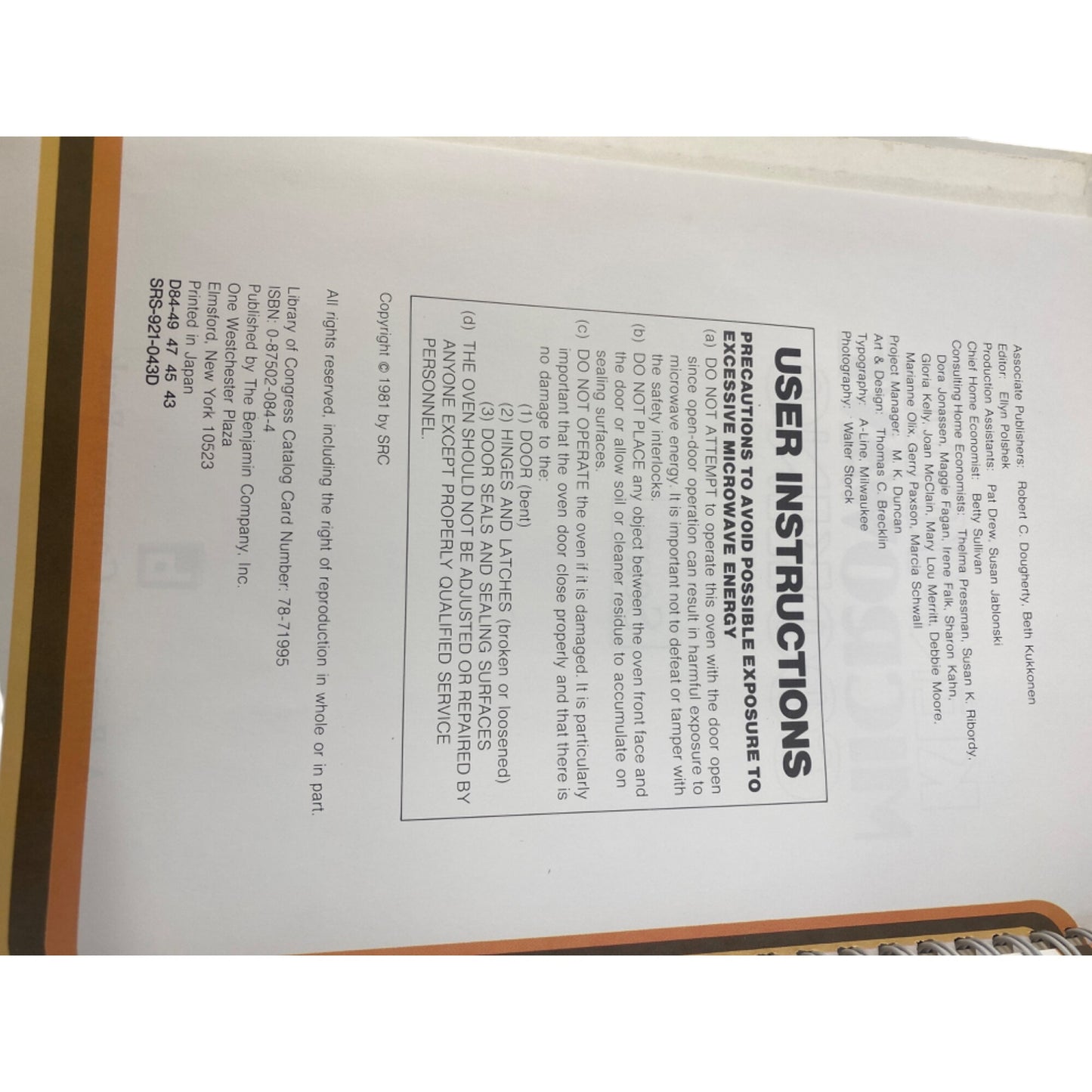 Kenmore Microwave Cooking Hardcover Book