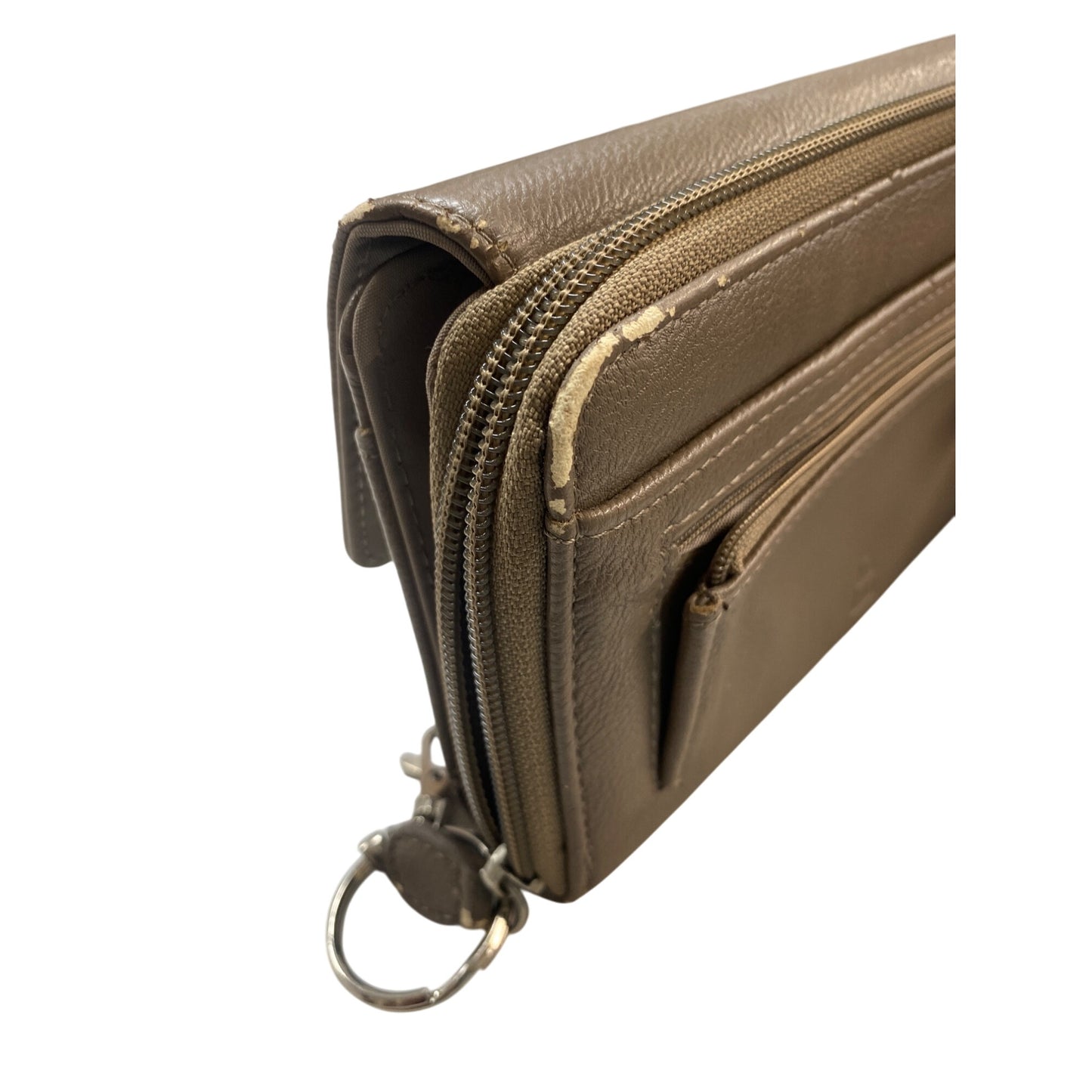 Fossil Brown Leather RFID Bifold Wallet With Zip Pockets & Key Ring For Women