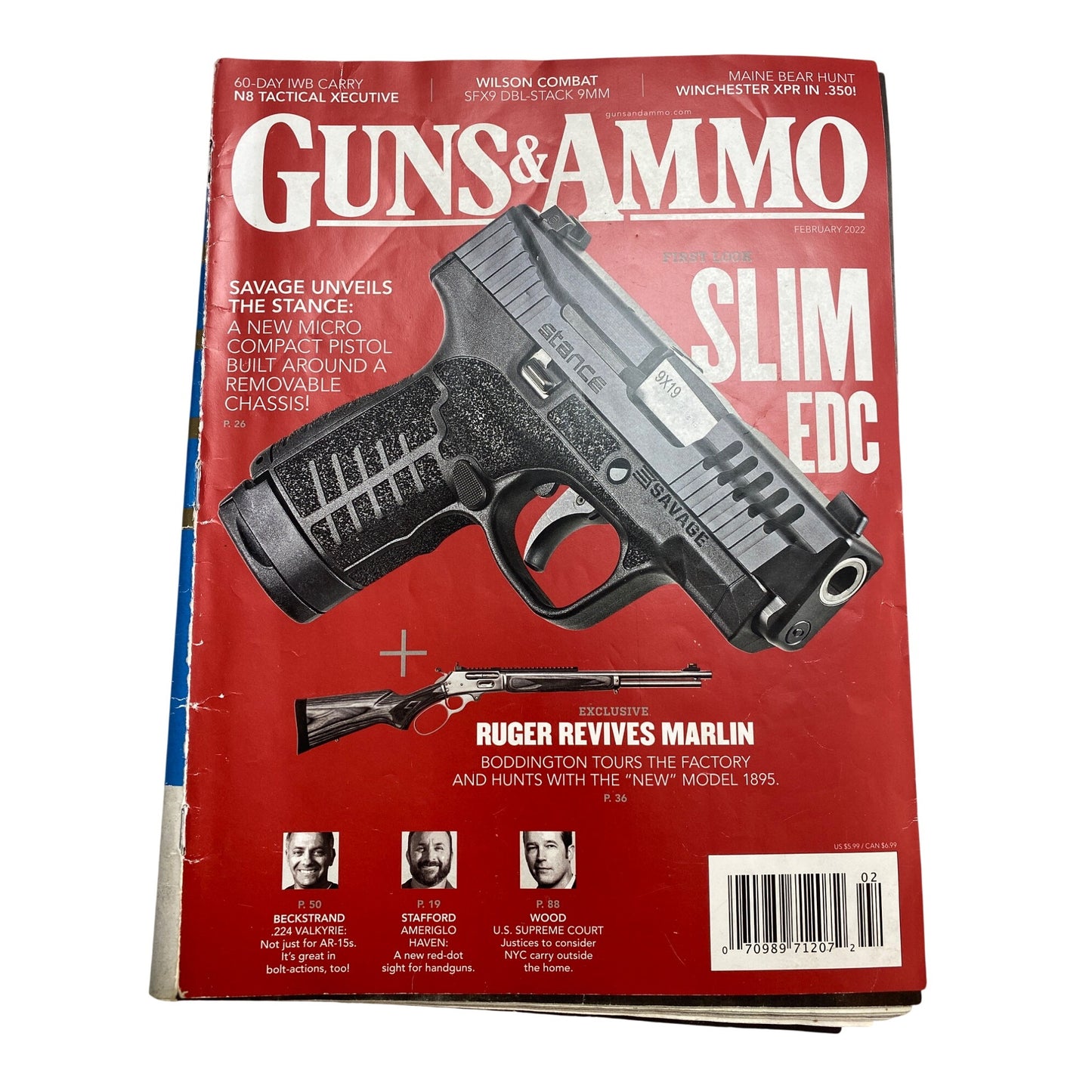 Guns & Ammo February 2022 Magazine Featuring Slim EDC Savage Stance & Ruger Marlin With Expert Laser Marksman System Ad