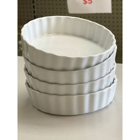 Set Of 4 Cordon Bleu White Fluted Oval Ramekins Microwave & Dishwasher Safe