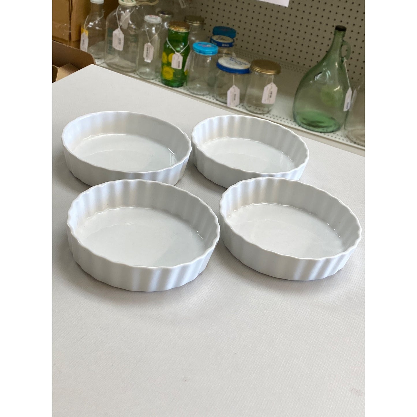 Set Of 4 Cordon Bleu White Fluted Oval Ramekins Microwave & Dishwasher Safe