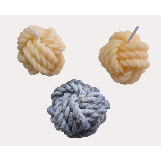 Knotted Rope Soy Candles Set Of 3 - Beige & Blue - Handmade Decorative Candles For Home Decor Or Gift