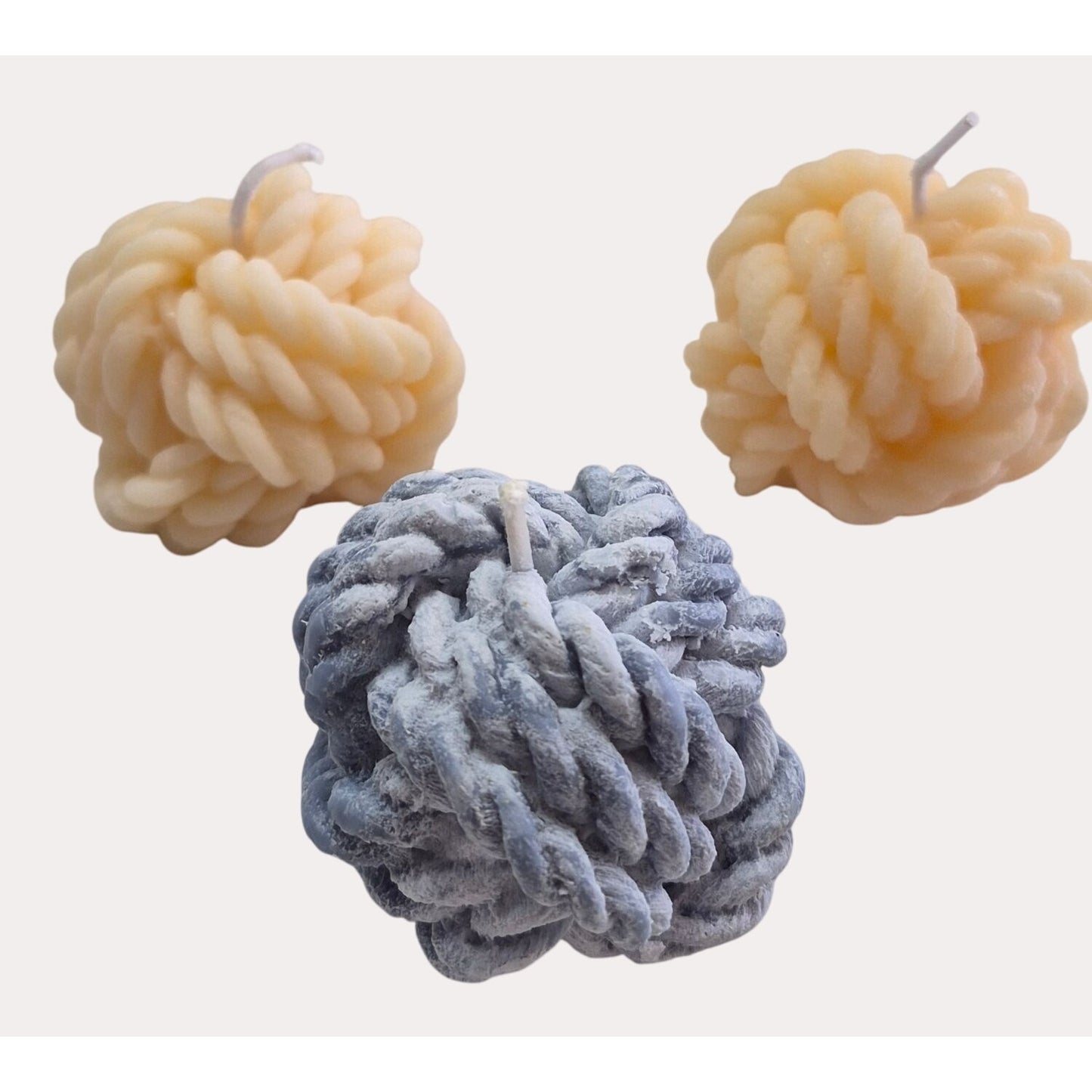 Knotted Rope Soy Candles Set Of 3 - Beige & Blue - Handmade Decorative Candles For Home Decor Or Gift