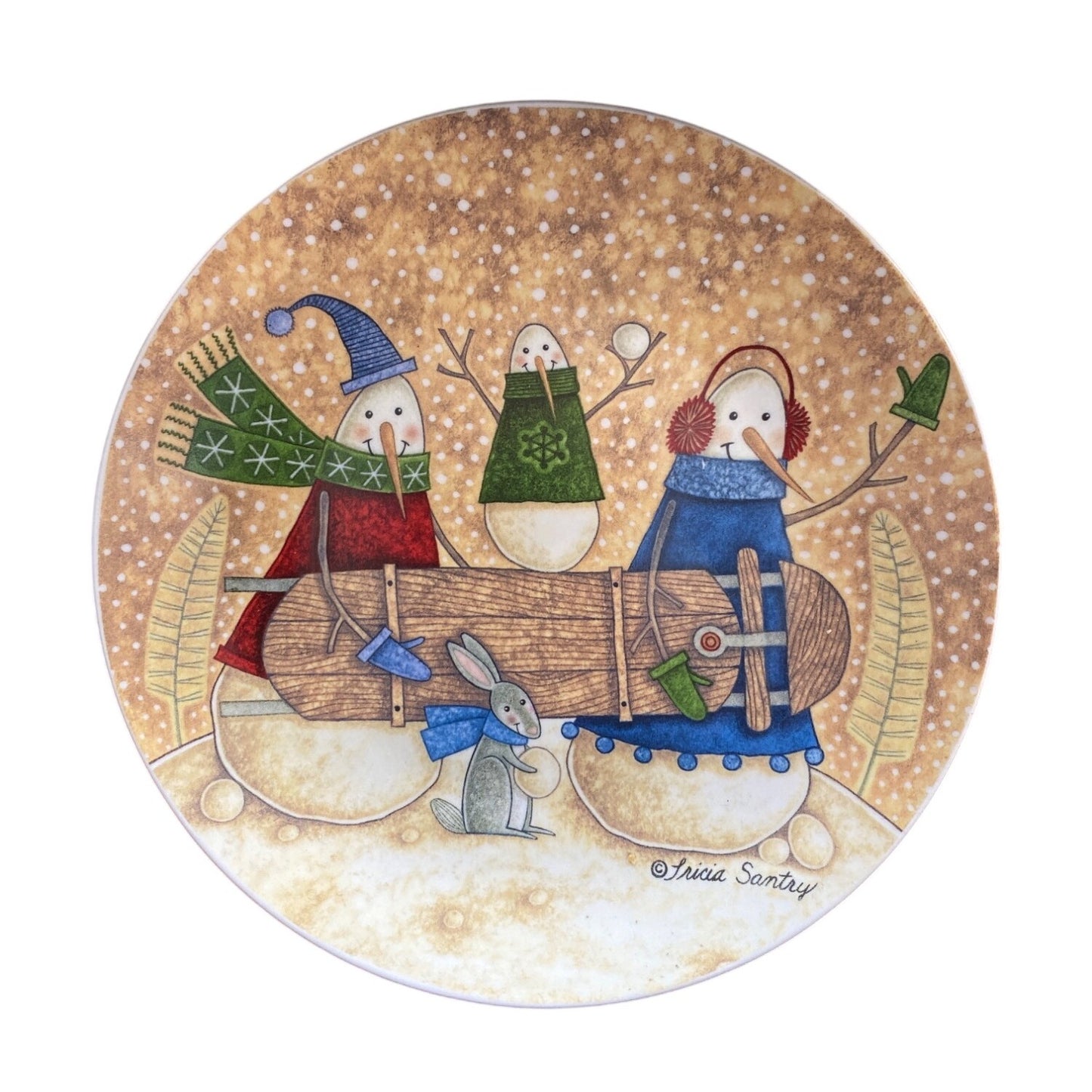 Tricia Santry Snowman Plate 8” Ceramic Christmas Decor Microwave & Dishwasher Safe