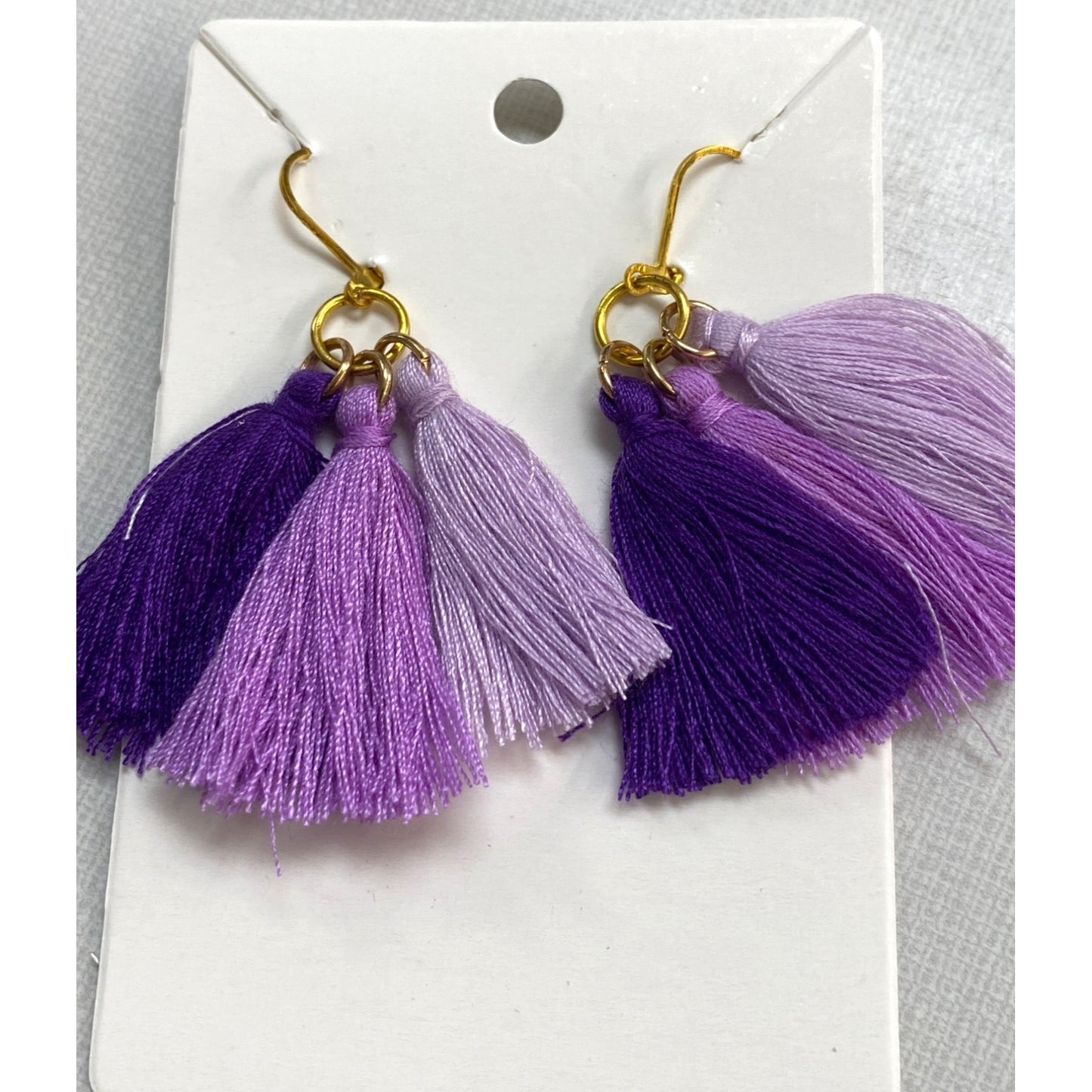 New Handmade Fan Tassel Earrings Gold Boho Jewelry Plum Purple Thread