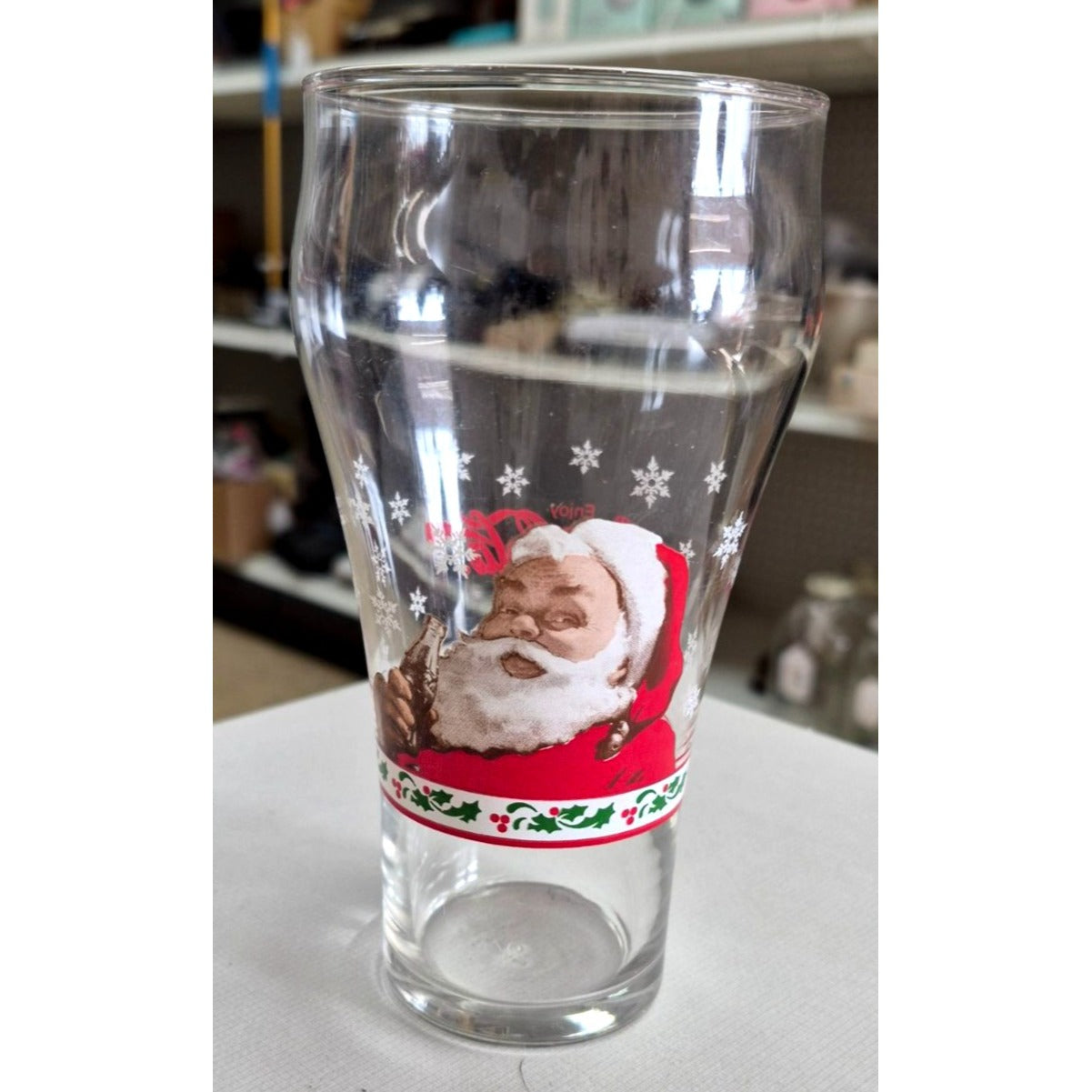 Coca-Cola Santa Claus Holiday Glass With Festive Snowflake & Holly Design