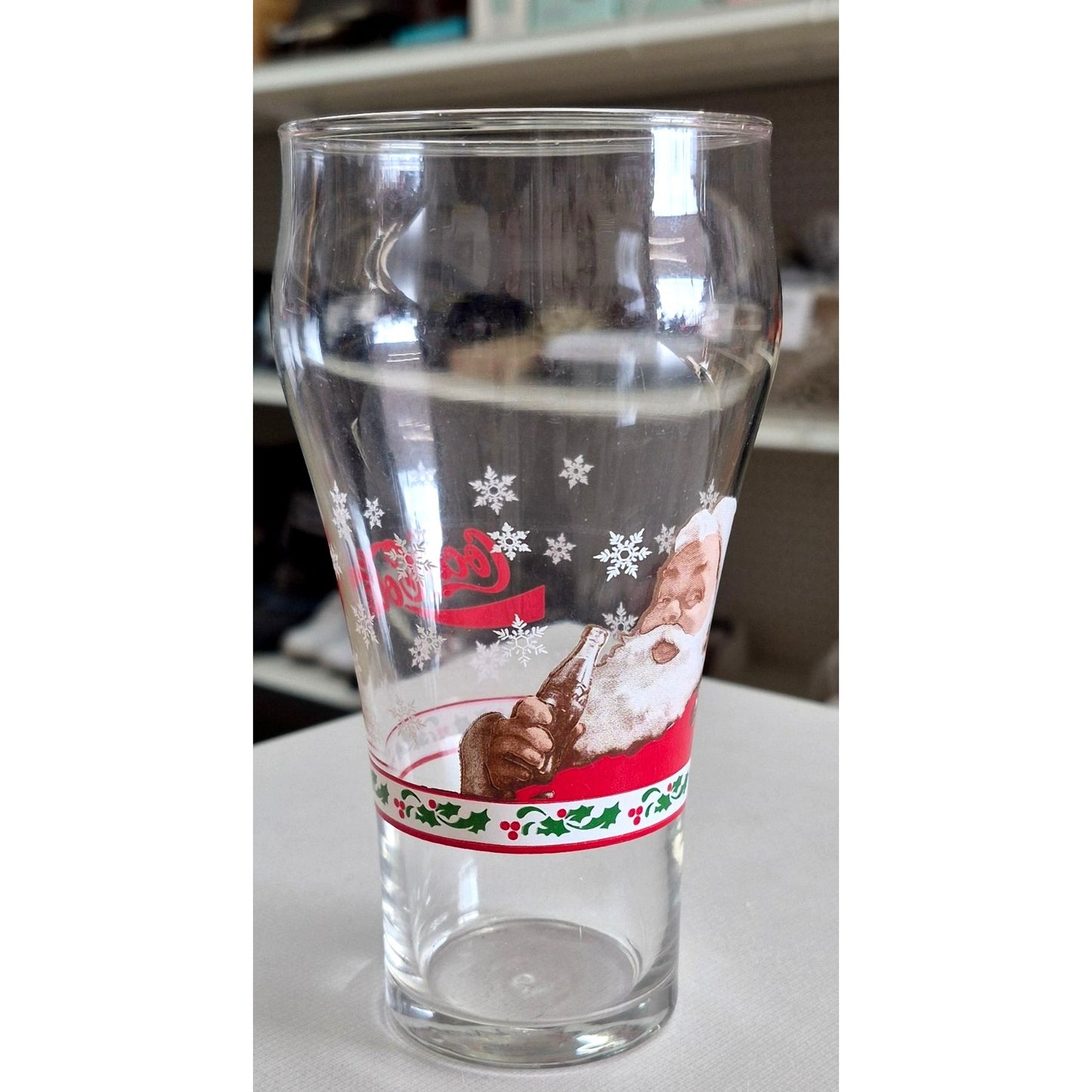 Coca-Cola Santa Claus Holiday Glass With Festive Snowflake & Holly Design