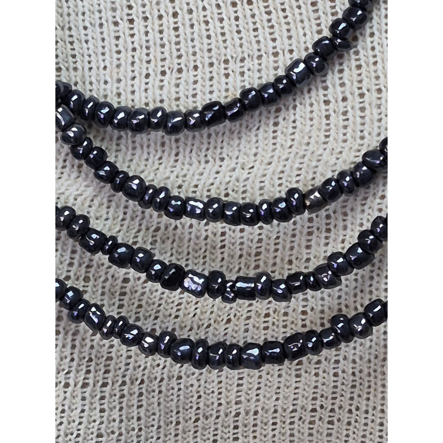 Black Beaded Hematite Multi-Strand Necklace 100" Lobster Clasp Closure