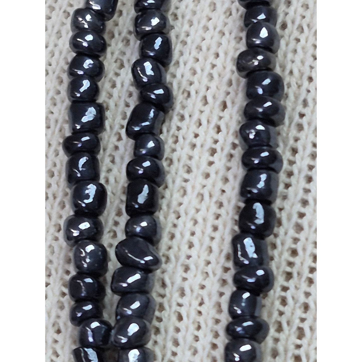Black Beaded Hematite Multi-Strand Necklace 100" Lobster Clasp Closure