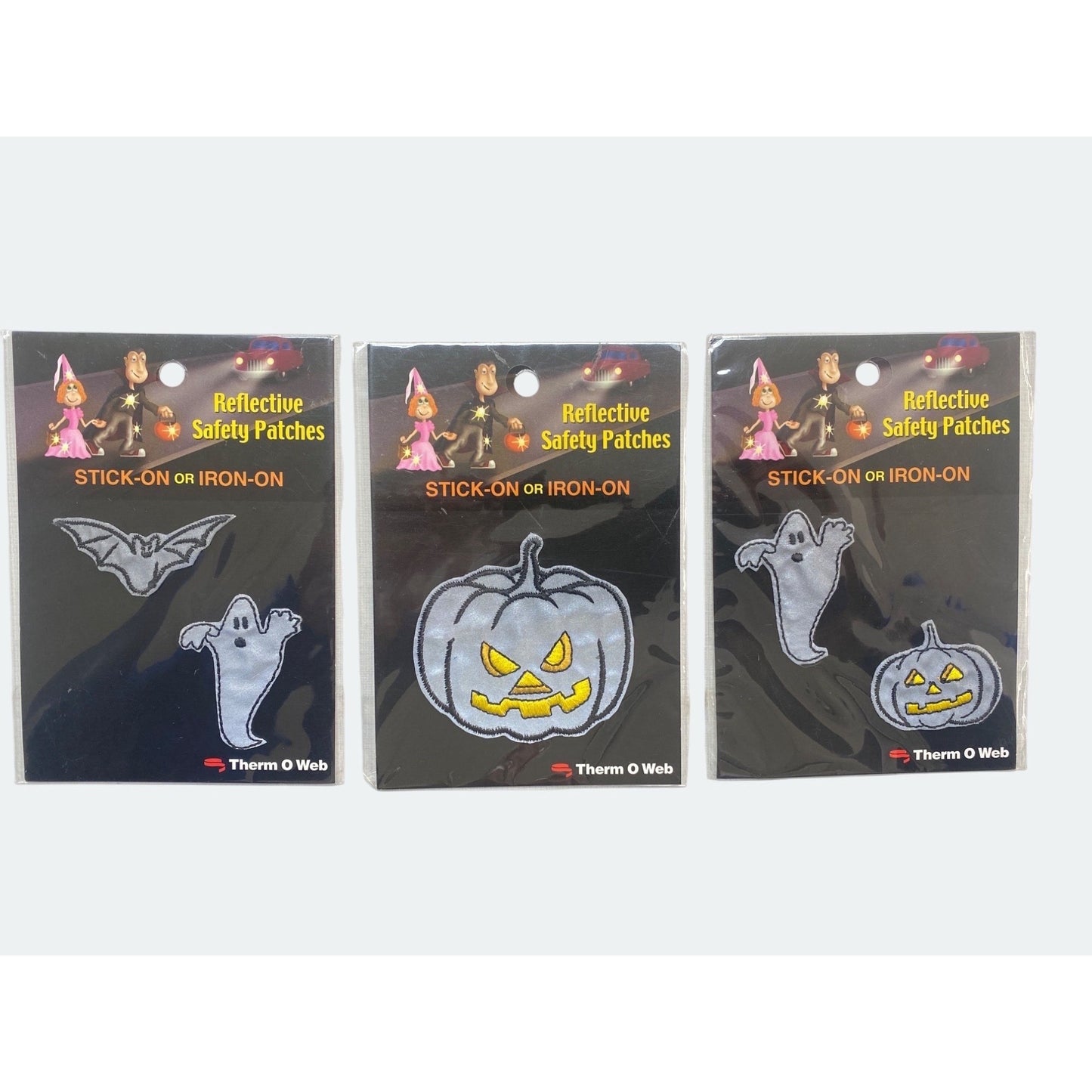 Therm O Web Reflective Safety Patches Stick-On/Iron-On Bat Ghost Pumpkin Halloween