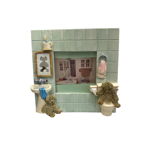 Handcrafted Bathroom-Themed Picture Frame With Teddy Bear Accents