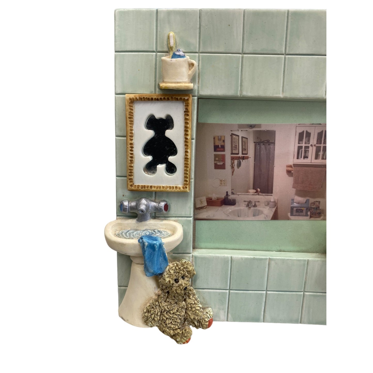 Handcrafted Bathroom-Themed Picture Frame With Teddy Bear Accents